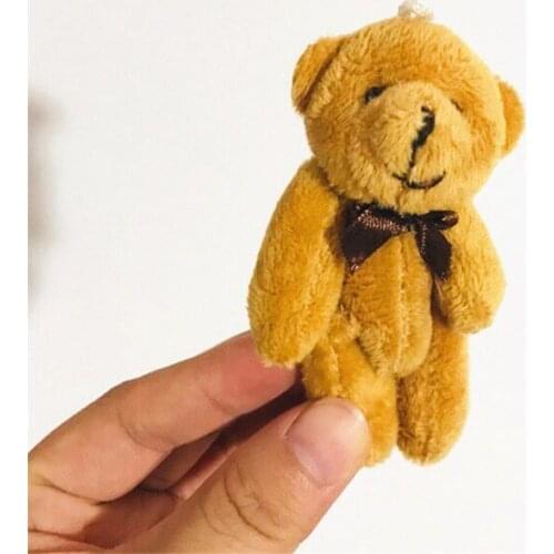 12piecees/lot 8cm mini Bow tie joints of bear plush doll Mobile phone key bag pendant Cartoon bouquet material