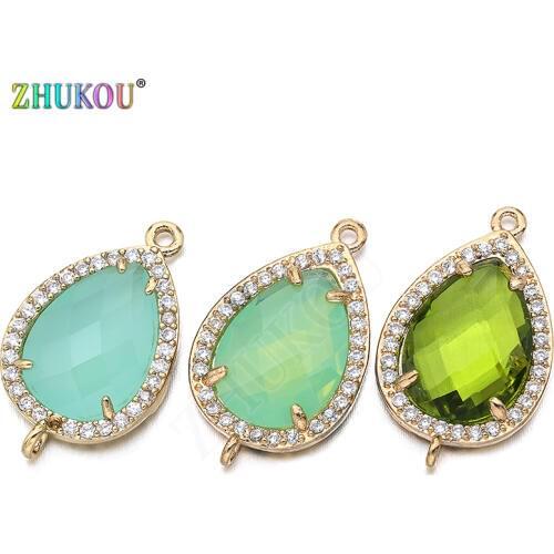 14*23mm High Quality Brass Cubic Zirconia Water-drops shape Connectors DIY Jewelry Findings Making, Hole:1.0mm Model: VS297