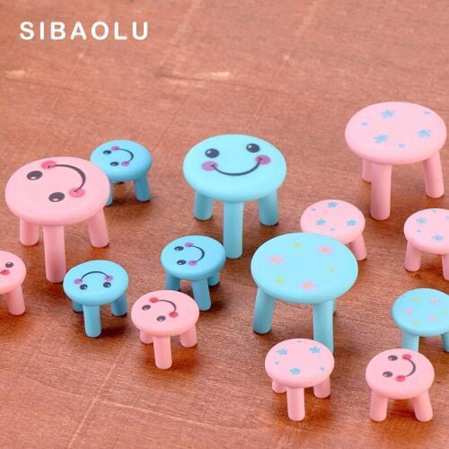 2pcs Round Mom Son Table Stool figurine Resin Craft Smile Flower home decor miniature fairy garden DIY decoration accessories