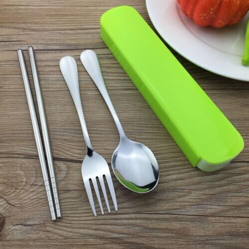 200Sets/Lot Portable Steel Cutlery Chopstick Spoon Fork Dinnerware Sets/Lot Perfect For School Bento Lunch Box Flatware Sets/Lot