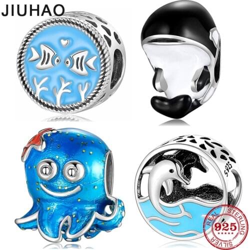 2021 Blue Octopus Lovely Undersea Octopus Shark Dolphin Charms Beads Fit JIUHAO Charm Bangle Bracelets DIY 925 Jewelry Making
