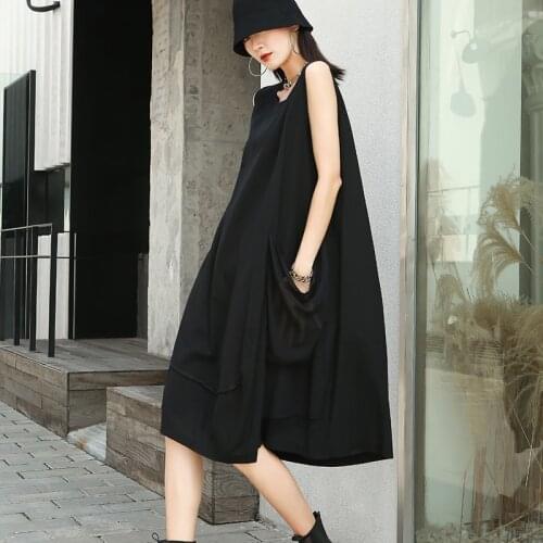 210525Tank Summer Cotton and Linen Dress Loose Vintage Midi Sleeveless Patchwork Dress Plus Size For Women Casual Clothes Vestid