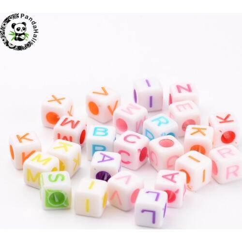 500g Mixed Color Cube Letter Beads Alphabet Acrylic Beads for Jewelry Making DIY Bracelet Necklace Findings 6.5x6.5x6.5mm