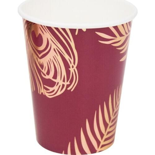 8pcs Gold Foil Leaves Disposable Feather Paper Drinking Cups Wedding Birthday Party Decor Supplies Tableware Eco-Friendly