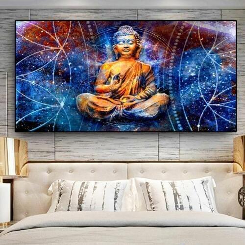 Abstract Psychedelic Zen Lord Buddha Oil Painting on Canvas Cuadros Religious Posters and Prints Wall Picture For Living Room