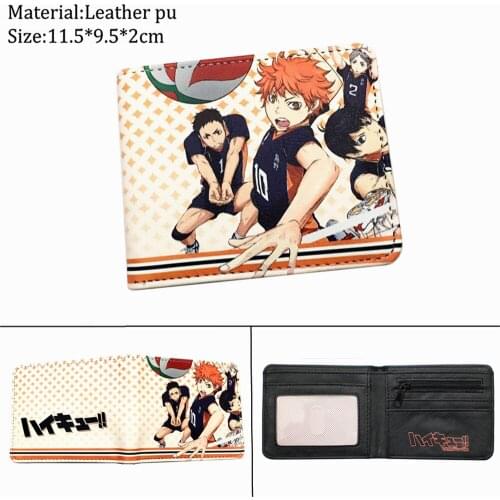 Anime Haikyuu!! PU Wallet Short Bifold Boys Girls Cartoon Photo Card Holder Layers Unisex Coin Zip Pocket Casual Print Purses