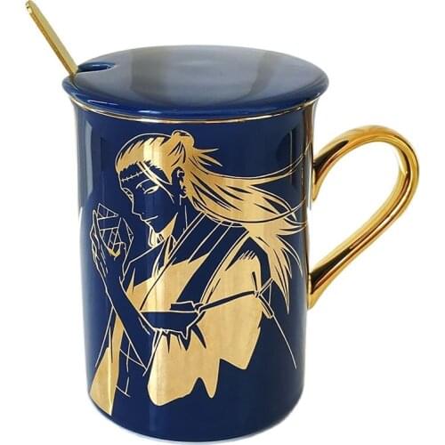 Anime Jujutsu Kaisen Ceramics Cup Gojo Satoru Itadori Yuji Bronzing Bone China Coffee Cup With Spoon and Lid Office Water Cup