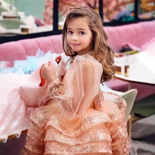 Sequin Glitter Pink Flower Girl Dress Sleeveless Girls Princess Wedding Party Dress First Communion Gown