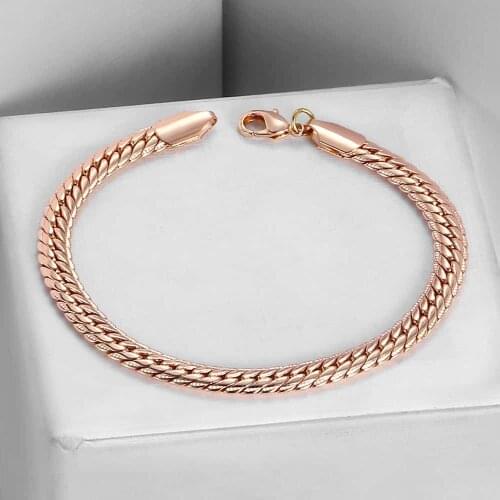 585 Rose Gold Filled Bracelet For Men Women 6mm Hammered Herringbone Snake Chain Bracelet Fashion Jewelry CB02