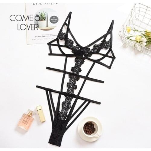 Comeonlover Lingerie Women Sexy Lace Bodysuit Hollow Out Exotic Female Body Plus Size Embroidery Womens Erotic Bra Set RE80944