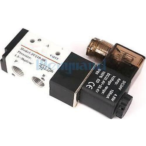 DC24V 3V210-08 3 Way 2 Position 1/4" Pneumatic Solenoid Valve Alumium Body