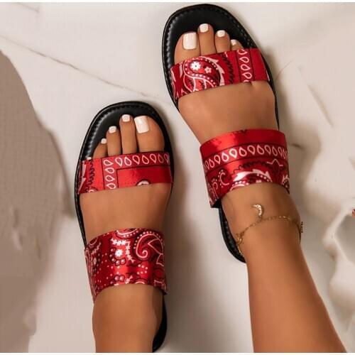 Indoor Home Slides Women House Slippers Totem Print Silk Handmade Sewing Open Toe Non Slip Casual Fashion Shoes Ladies Female