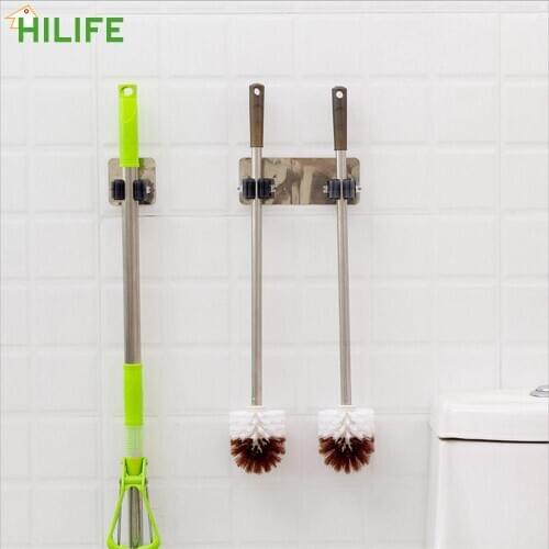 Dual Rack Wall Hooks Brush Broom Hanger Storage Rack for Home Wall Mounted Mop Bar Organizer Holder Self Adhesive Kitchen Tool