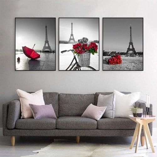 Paris Red Rose Umbrella Canvas Painting Artistic Conception Landscape Posters Prints Modern Nordic Wall Picture Home Decoration