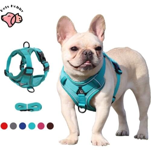 Dog Harness And Leash Set Adjustable Reflective Pet Vest Walking Lead For Puppy Breathable Dog Harness Vest Leash French Bulldog