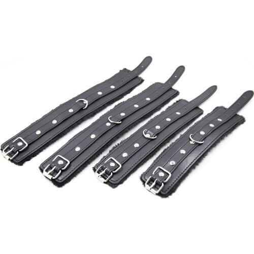 Leather Bondage Tie Hands And Feet Leather Cross Plush Handcuffs Handcuffs Back Sex Toys