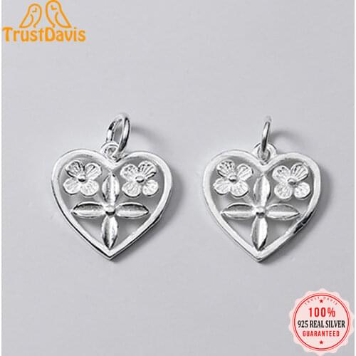 Trustdavis 2021 Fashion 925 Sterling Silver Sweet Heart Flower Charms Pendant For Bracelet Or Necklace DIY Accessories DZ280