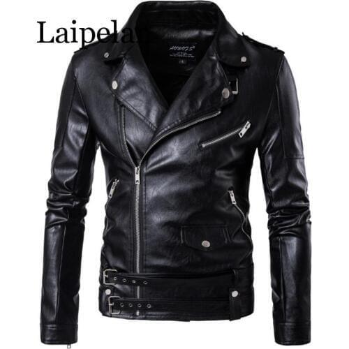 Laipelar 2019 New design Motorcycle Bomber Leather Jacket Men Autumn Turn-down Collar Slim fit Male Leather Jacket Coats Plus Si