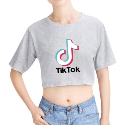 Summer Tik Tok White Short T Shirts For Women Student Shirt Top Tight High Waist T-shirt Open Navel Sexy Female Clothes