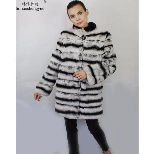 Linhaoshengyue Black and White Stripes, Senior Rabbit Long Sleeve Coat of Fur Coats