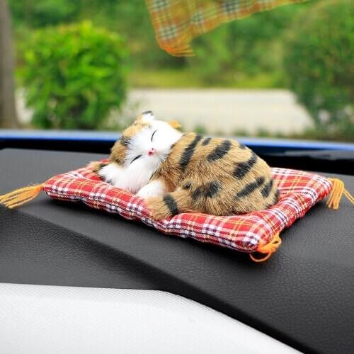 Car Cute Simulation Sleeping Cats Decoration Automobiles Lovely Plush Kittens Doll Toy Children Gifts Car Ornaments Accessories