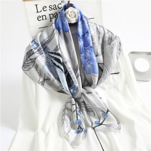 Fashion Hijab Scarf For Women Silk Flower Print Kerchief Head Scarfs Female 90cm*90cm Square Shawl Wraps Neck Scarves For Ladies