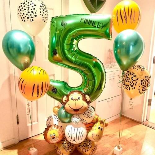 Jungle Animal Numeral Balloon Set Birthday Party Decorations Kids Boy Tiger Zoo Animal Theme Foil Balloons Jungle Party Supply