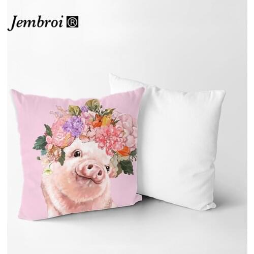 Cartoon Animal Painting Pillowcase Flowers Pink Blue Yellow Green Cat Dog Llama Lumbar Sofa Couch Cushion Cover Home Decoration