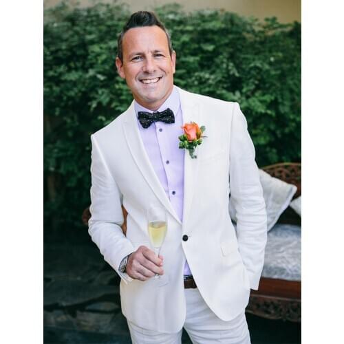 ANNIEBRITNEY White 2 Piece Slim Fit Men Formal Suit Tailor Made Skinny White Groom Wedding Tuxedo Prom Wedding Men Suit Set