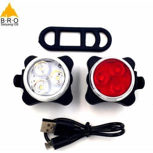 Great Quality 2 Colors USB Rechargeable 4 Modes Bike Warning Light Cycling Bicycle Bike 3 LED Head Front Rear Tail Light Lamp