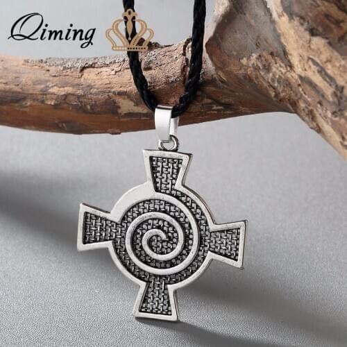 QIMING 2020 Women Lollipop Necklace Silver Celtic Spiral Whirlpool Cross Pendant Necklace Viking Pendant Men Jewelry