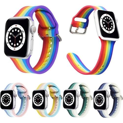 Rainbow Silicone Strap for Apple Watch Band 44mm 40mm 38mm 42mm Smartwatch Rubber Sports Loop Bracelet for IWatch 2 3 4 5 6 SE