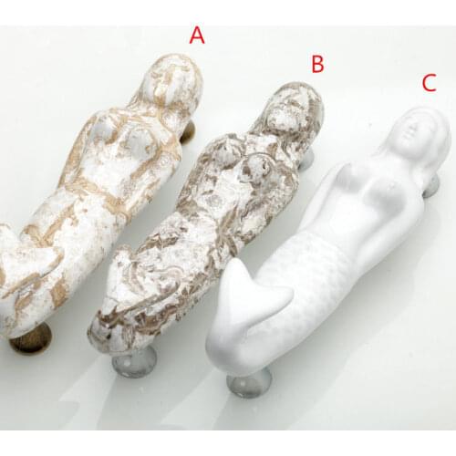 3.75" Handles Pulls Mermaid Crack Ceramic Drawer Handles Pulls Home Decorative Chic Kitchen Cabinet Pulls handles 96mm