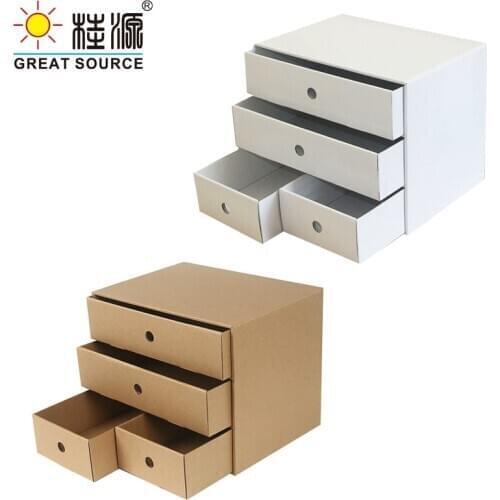 4 Drawers Storage Composable Cabinet Office Corrugate Foldable Home Storage Kraft Paper Environment Friendly（2PCS