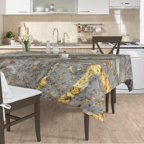 Table cloth living room kitchen cover grey gold color marble patterned micro fabric cover with runner pattern Free Shipping