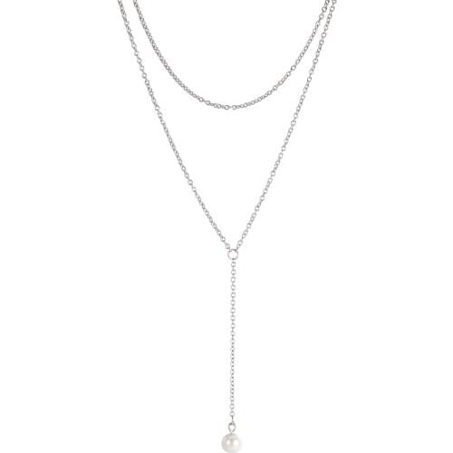 Skyrim Simple Double Layer Pearl Collarbone Necklace for Women Stainless Steel Choker Chain Necklaces Valentines Day Gift