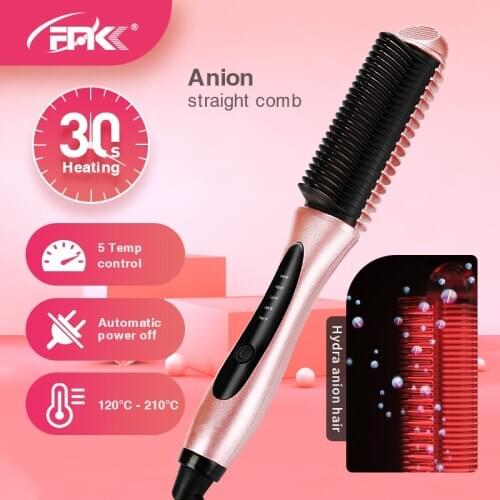 FMK Hair Straightener Brush Beard Comb Iron Hair Styler Hair Styling Tool Multifunctional Hair Brush Curling Beard Straightener