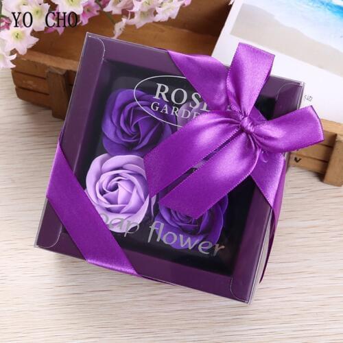 YO CHO Artificial Flower Creative Gift Immortal Flowers Valentines Day Gift 4 Rose Soap Flower Gift Box Promotional Gifts Roses