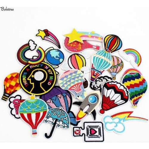 25pcs mixed Cute Lovely Patches Hot air balloon rainbow cloth Badge iron on for girls Kids T-shirt Stickers DIY accessories