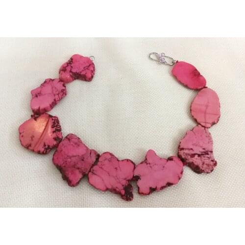 35cm 14inch Woman Fashion jewelry 25x35mm Bright pink Stone huge Baroque beads handmade Choker Necklace gift