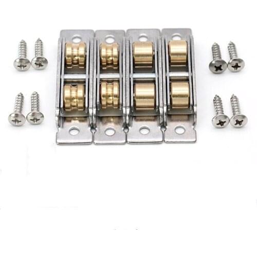 4pcs/set Sliding doors and Window Rollers stainless steel copper double wheel pulley sliding door Accessories Furniture Hardware