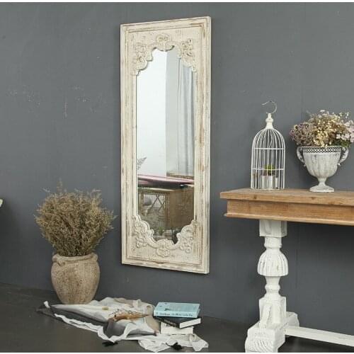 American Carved Retro Old White Wall Hanging Mirror Homestay Living Room Bedroom Decoration Simple Creative
