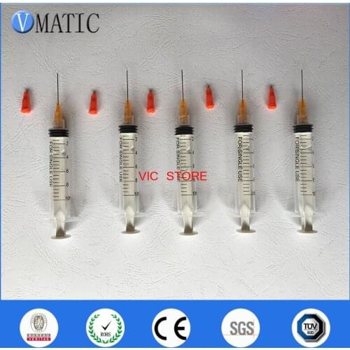 Free Shipping Non Sterilized 1 Inch 23G TE Premier Dispensing Needle Tips With 10cc/ml Plastic Syringe 5 Sets