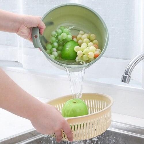 Household Fruit Drain Basket Double-layer Plastic Vegetable Wash Tray Basket Kitchen Strainer Fruit Colander Storage Basket