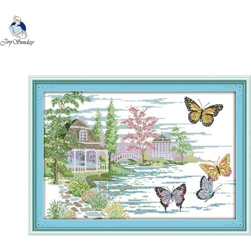 Joy Sunday The Butterfly Estate living Room Decoration Grid Embroidery Needlework Cross Stitch 11CT 14CT DIY Handwork Crafts