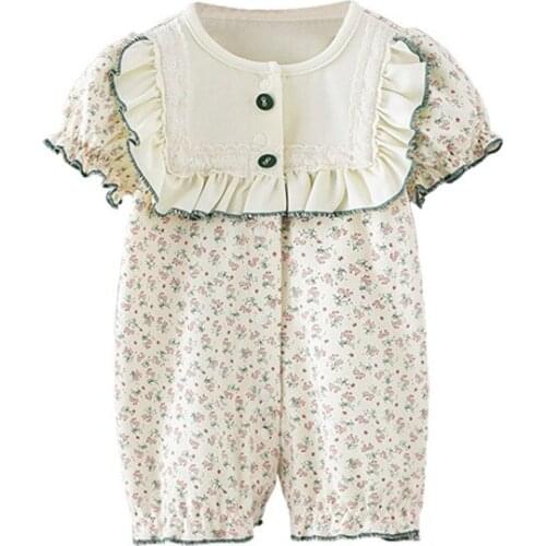 Infant Toddler Girl Romper 100% Cotton Baptism Birthday Baby Girls Clothing Short Sleeve Princess Baby Overalls Summer Outfits