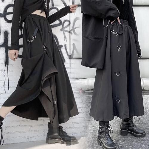 Korea Ulzzang casual women gothic skirt Lolita long plus size dark loose hip-hop punk High Waist streetwear black womens skirts