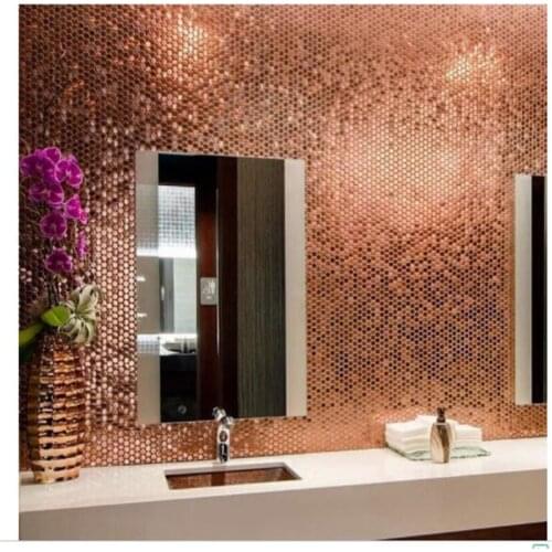 Dia20mm Brushed Rosegold round penny Metal Mosaic Tiles for DIY Creative Bathroom Restaurant Showroom wall tile floor brick