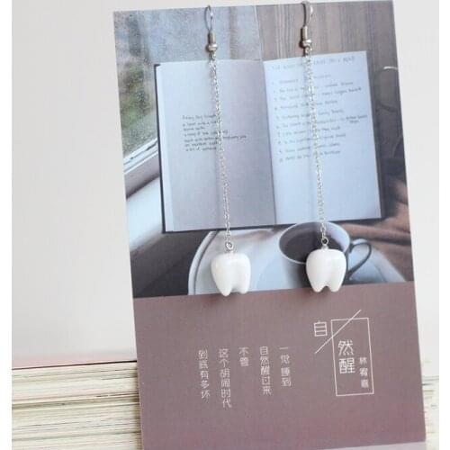 Lovely Ceramic Long Earrings Newest Unique Tooth Pattern White Ceramic Tassels Earrings Fashion Handmade Jewelry for Women Girl