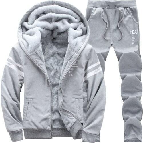 Men 2 Piece Set Sportswear 2021 4XL Inner Fur Mens Tracksuits Winter Men Set Warm Hoodies Suit Casual Fleece Lined Sweatshirts